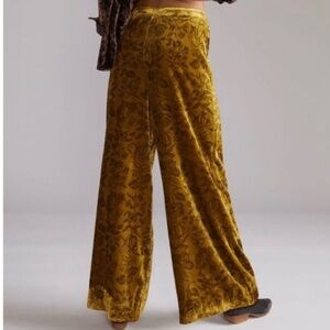 Anthropologie Gold Velvet Wide-Leg Floral Pants